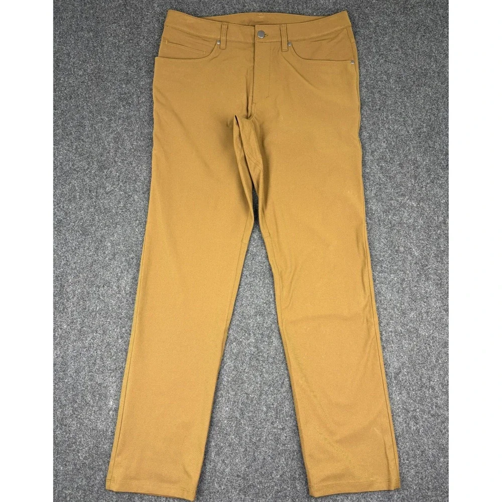 Lululemon ABC Pant Slim Fit 32 Tan Brown 5 Pocket Warpstreme Mens Trousers